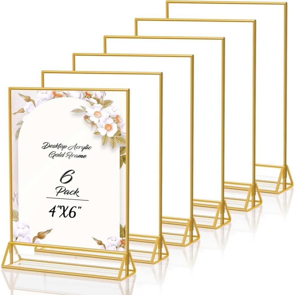 Table Number Gold - 6-pack gouden 4x6 acryl fotolijstje, dubbelzijdige