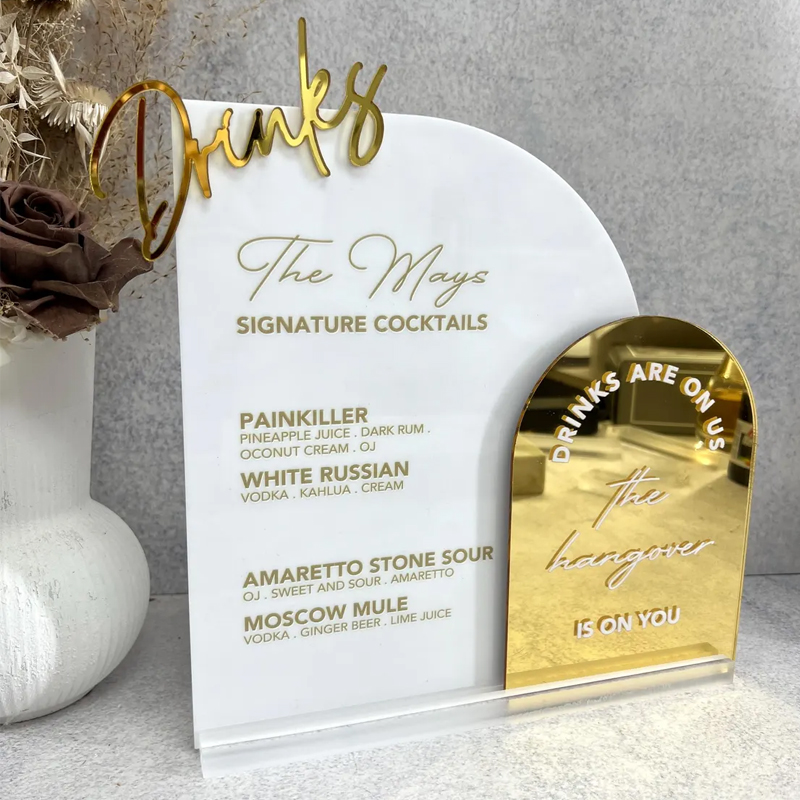 Aangepaste barmenu met 3D-uits - Table Number Gold recensie en prijs